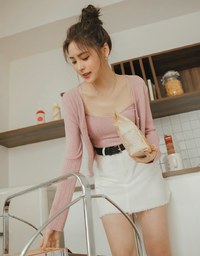 Distressed Hem Denim Jeans Skirt With Belt