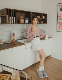 Distressed Hem Denim Jeans Skirt With Belt