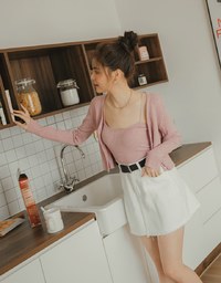 Distressed Hem Denim Jeans Skirt With Belt
