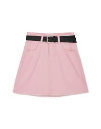 Distressed Hem Denim Jeans Skirt With Belt