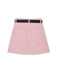 Distressed Hem Denim Jeans Skirt With Belt