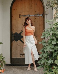 Front Zipper Slit Maxi Skirt