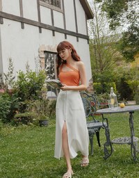 Front Zipper Slit Maxi Skirt