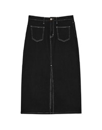 Front Slit Stitched Denim Jeans Maxi Skirt