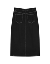 Front Slit Stitched Denim Jeans Maxi Skirt