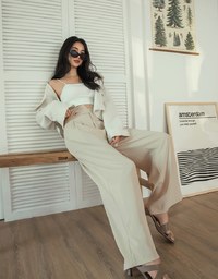 V Cut Side Button Pleated High Waisted Pant