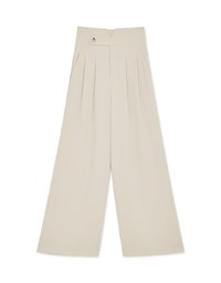 V Cut Side Button Pleated High Waisted Pant