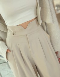 V Cut Side Button Pleated High Waisted Pant