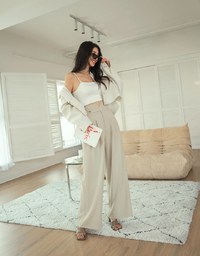 V Cut Side Button Pleated High Waisted Pant