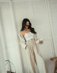 V Cut Side Button Pleated High Waisted Pant
