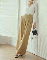 V Cut Side Button Pleated High Waisted Pant