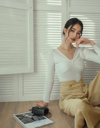 V Cut Side Button Pleated High Waisted Pant