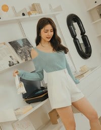 Zipper Pleated High Waisted Slim Shorts