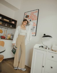 Plain High Waisted Slim Flare Pants
