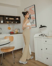 Plain High Waisted Slim Flare Pants