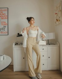 Plain High Waisted Slim Flare Pants