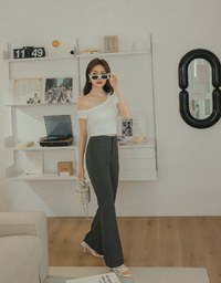 Plain High Waisted Slim Flare Pants