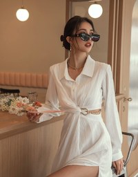 Lapel Side Gold Chain Hollow-out Long Dress