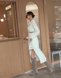 Lapel Side Gold Chain Hollow-out Long Dress