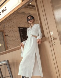 Lapel Side Gold Chain Hollow-out Long Dress