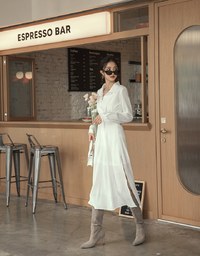 Lapel Side Gold Chain Hollow-out Long Dress