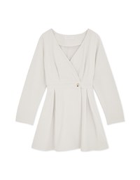 Overlap V Neck Side Button Loose Mini Dress