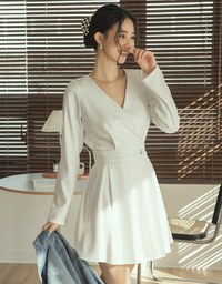 Overlap V Neck Side Button Loose Mini Dress