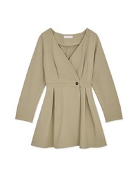 Overlap V Neck Side Button Loose Mini Dress