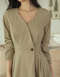Overlap V Neck Side Button Loose Mini Dress