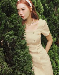 Square Neck Button Up Mini Dress