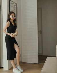 Button Knit Vest Maxi Dress