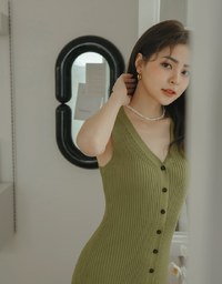 Button Knit Vest Maxi Dress