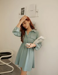 Double Pockets Buttoned Shirt Mini Dress