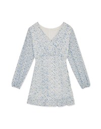 V Neck Floral Splice Ruffled Mini Dress