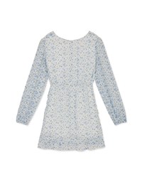 V Neck Floral Splice Ruffled Mini Dress