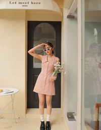 Wide Collar Beaded Mini Dress