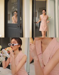 Wide Collar Beaded Mini Dress