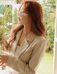 Lapel Silver Accessories Blazer With Shoulder Pads