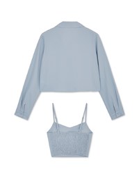 Button Up Two Piece Crop Blouse Shirt (With Padding)
