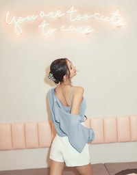 Button Up Two Piece Crop Blouse Shirt (With Padding)