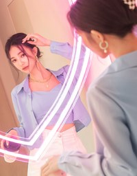 Button Up Two Piece Crop Blouse Shirt (With Padding)