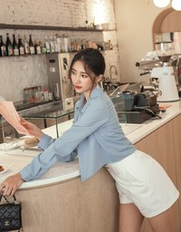 Button Up Two Piece Crop Blouse Shirt (With Padding)