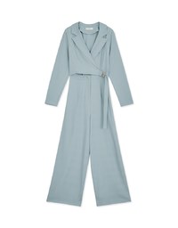 Lapel Overlap Belted Jumpsuit