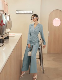 Lapel Overlap Belted Jumpsuit