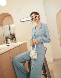 Lapel Overlap Belted Jumpsuit