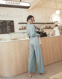 Lapel Overlap Belted Jumpsuit
