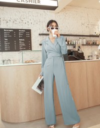 Lapel Overlap Belted Jumpsuit