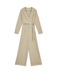 Lapel Overlap Belted Jumpsuit