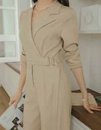 Lapel Overlap Belted Jumpsuit