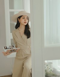 Lapel Overlap Belted Jumpsuit